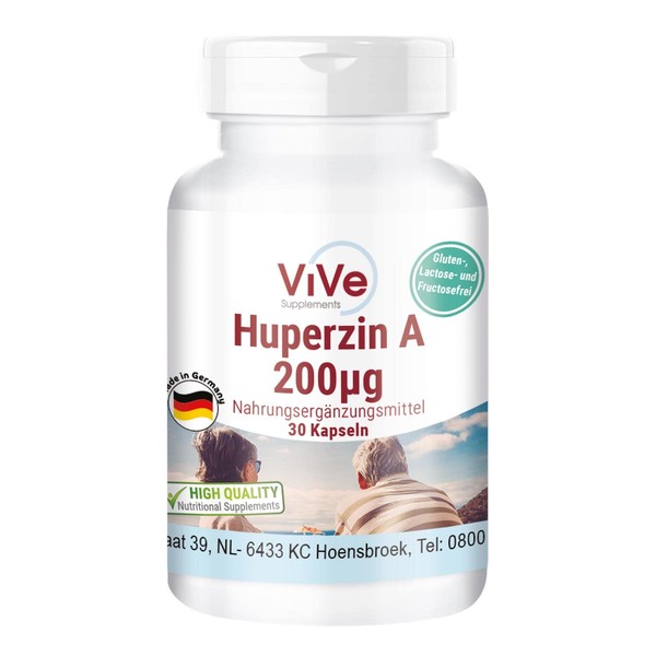 Huperzin A 200 μg - 30 capsules made from standardized bear flap extract - high dose and vegan - first-class quality from Germany ViVe Supplements