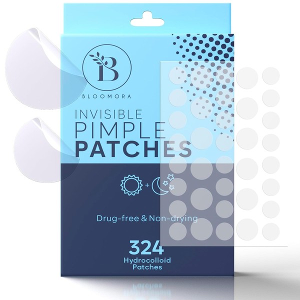 BLOOMORA Unsichtbare Pickel Patch (324 Stück), Hydrokolloid Pflaster für Akne,