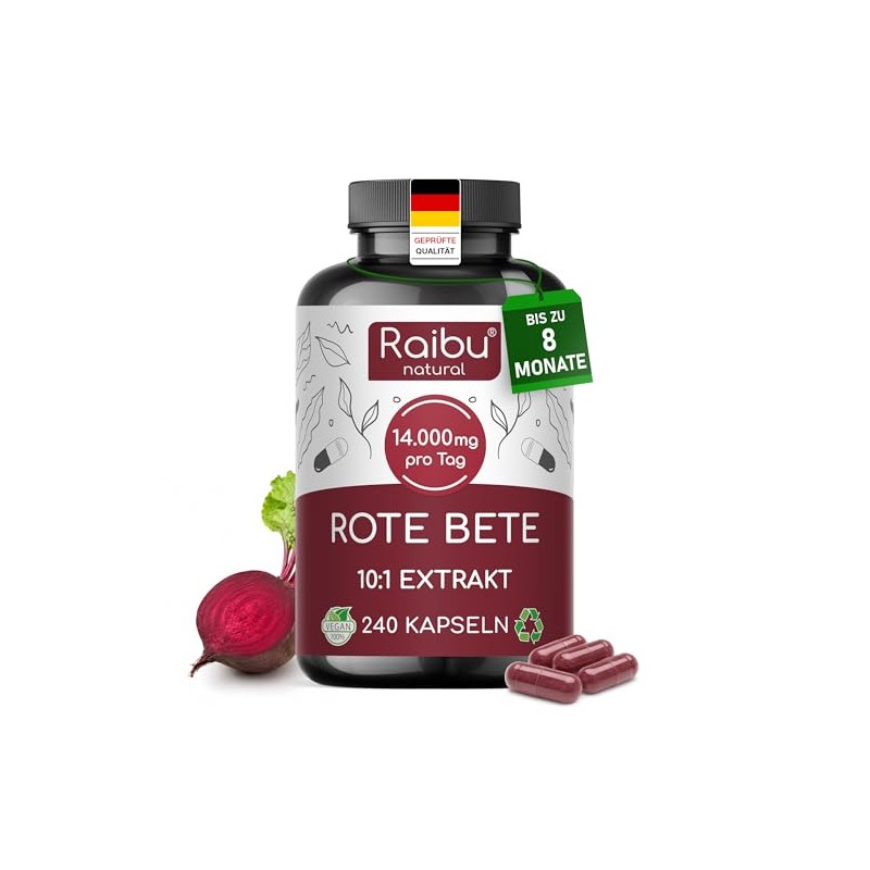 RAIBU Beetroot Capsules - High Dose Natural Nitrates, 240 Vegan