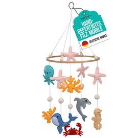 wortek Mobile Baby Mobile Baby Bed Mobile Changing Table - with Ocean Animals Made of Felt - Baby Mobile for Bed Baby Wind Chime for Hanging - Baby Mobile Bed Bell Baby Room Decoration Boys and Girls