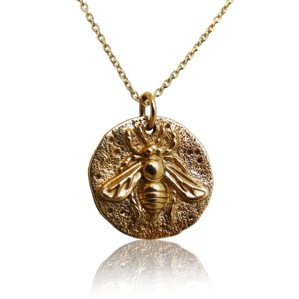FashionJunkie4Life Bee Necklace, All Natural Bronze Bee Coin Necklace on