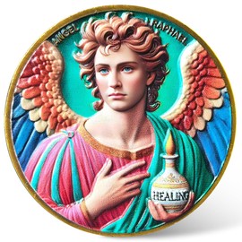 Archangel Raphael Healing Coin with Prayer | Spiritual Medallion for Health & Guidance ﻿ ﻿ ﻿