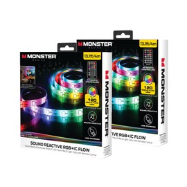 Monster RGB+IC LED Light Strips, 2-Pack of 13.1 Ft. (26.2 Ft. Total), Sound Reactive, Multicolor Flow, 5V/2A Standard USB Powered, Self Adhesive, 16 Ft Remote Control, Dimmable, Timer, Modes, 240 LEDs