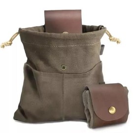 Foraging Pouch Leather Canvas Collapsible Bag Camping Storage Folding Bag Mushroom Bags Bushcraft Belt Pouches for Travel Camping Hiking Bag - Color: khaiki