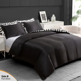 Pamposh Super King Duvet Set - Premium Satin Silk Reversible Super King Duvet Cover - Luxurious Hotel Quality Super King Bedding Set With Zipper Closure (Black & White, Super King (220 x 260 cm))
