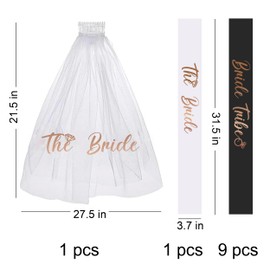 PartyGifts&beyond Bachelorette Party Favors Bride to Be Sash and Veil Set Bachelorette Sashes Bridal Shower Gifts Bride Tribe Sash (11，Black)