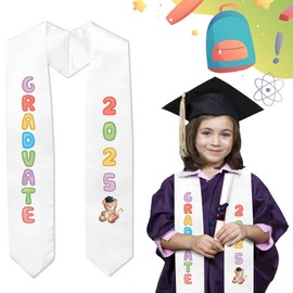 Glodecart Kindergarten Graduation Stole 2025 for Kids Preschool Party Favors, White Satin Class of 2025 Graduation Sash for Girls Preschool Decoration