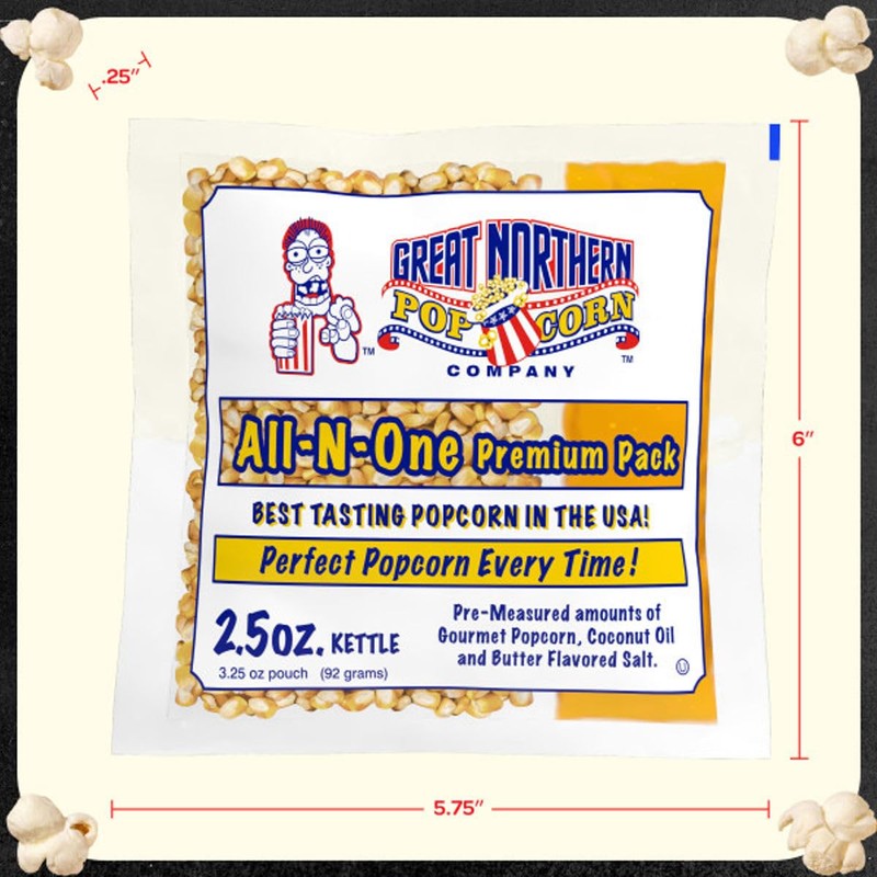 Movie Theater Style 12-Count Popcorn Packs-Pre-Measured 2.5 Ounce All-in-One Kernel,