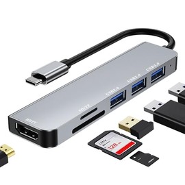 Hub USB C 6 en1, Adaptador Multipuerto USB C para MacBook Pro, USB C Hub a HDMI 4K con 3 Puertos USB Lector de Tarjetas SDMicro SD Compatible con...  