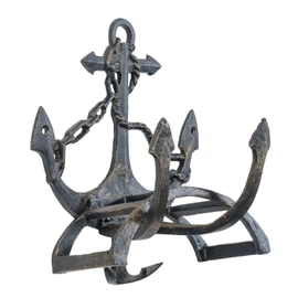 MyGift Brown Heavy Duty Cast Iron Outdoor Garden Hose Hanger Wall Mounted Water Hose Holder Reel with Vintage Scrollwork Design (Ship Anchor)