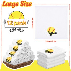 12 Pcs Softball Towel Bulk Softball Team Gift Party Favor Gift Absorbent Cotton Embroidered Hand Towels for Women Men Bath Sweat Sports Lovers Coach Player Team Gym Bathroom Beach, 13.8 x 13.8 Inch