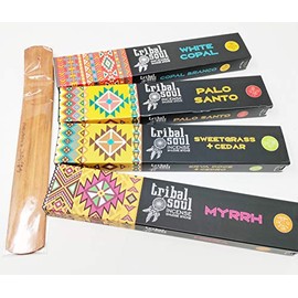 Tribal Soul Incense Smudge Sticks - Palo Santo, White Copal, Sweetgrass & Cedar with JRose Incense Holder TS-1