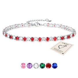 Sfoni Ankle Bracelet for Women, Adjustable Slider Bracelet Anklet with Cubic Zirconia Summer Ankle Chain Anniversary Birthday Graduation Jewellery Gifts for Teen Girls, Red Stone