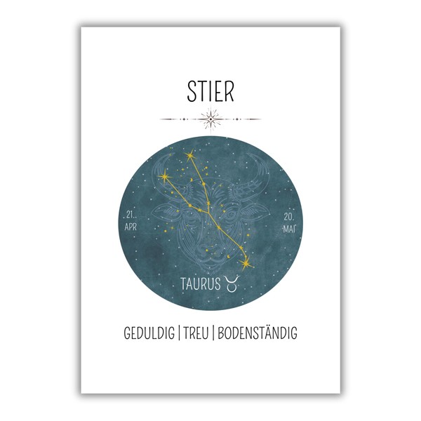 Papierkind™ Poster Zodiac Sign Taurus Zodiac Wall Pictures Taurus Decoration