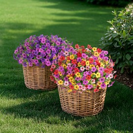 Artificial Fake Plants Flowers for Outdoor Spring Summer Decor,12 Bundles Faux Silk Daisy for Planter Pot Colorful UV Resistant Look Real for Front Door Porch Patio Outside Yard(Red Pink Purple Yellow