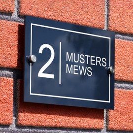 Badgemaster Modern Anthracite House Number Sign Plaque Stainless Steel Standoffs 20cm x 13cm Full White Border