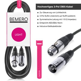 BEMERO DMX Cable Light Cable 3 Pin XLRf to XLRm 110 Ohm 12m Black