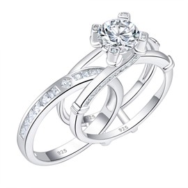 Blongme Wedding Engagement Rings Set for Women 925 Sterling Silver Round CZ Anniversary Band Promise Bridal Size 12