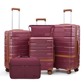 NEISIA Luggage Sets 3 Piece with TSA Lock Hardside PC+ABS Carry On Suitcase with YKK Zippers Lightweight Rolling Travel Luggage Sets with Spinner Wheels (Purple, 5 piece sets（20/24/28/DB/TB）)