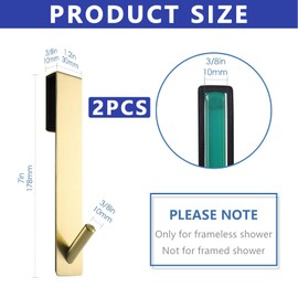 Pack of 2 Shower Hooks without Drilling, Towel Holder, Shower Glass Wall, Towel Holder, Shower Wall with Rubber Protection (Gold)