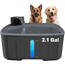 Dog Water Fountain for Large Dogs, 2.1GAL/8L/270oz Large Dog Water Fountain Bowl for Dog Inside,Dog Fountain with Water Level Window and Shortage LED Reminder, Ultra-Quiet Pump,Water Fountain for Dog