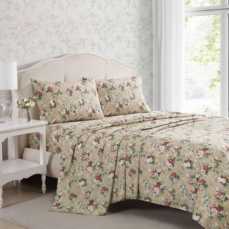 Laura Ashley - Twin Sheets, Cotton Percale Bedding Set, Lightweight