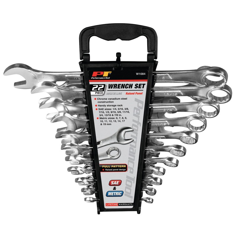 Performance Tool W1084 22pc Combination Wrenches Set (Metric and Standard