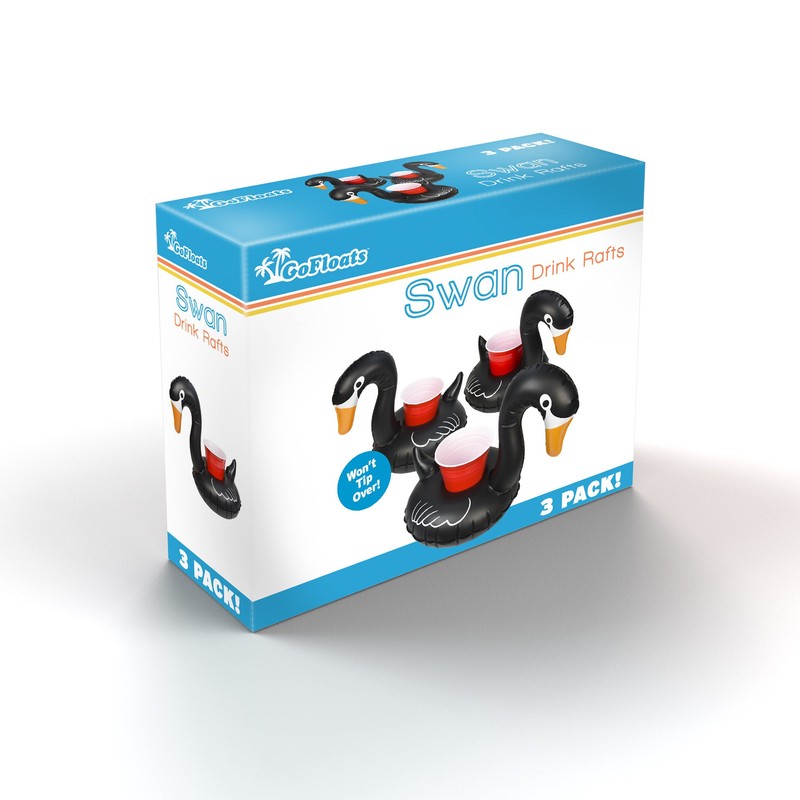 GoFloats Black Swan Drink Float 3 Pack - Inflatable Pool