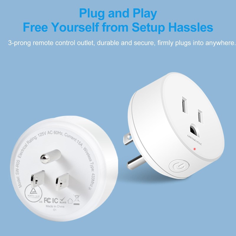 GreenCyle 4 Plug-in Light Switches with 1 Remote, Wireless Remote