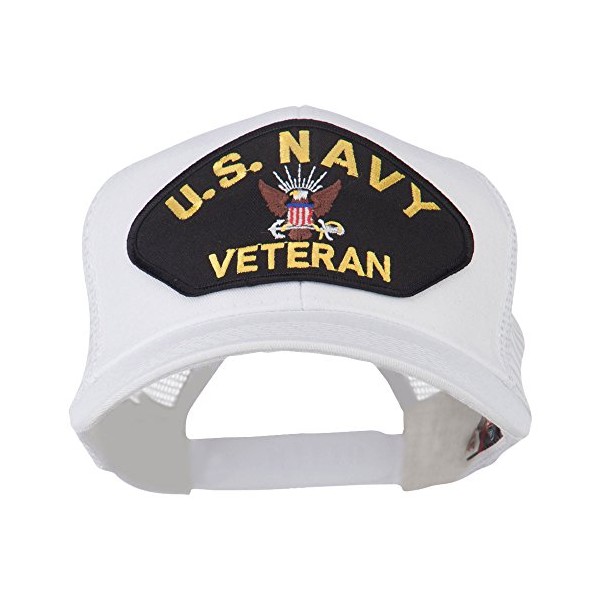 e4Hats.com US Navy Veteran Military Patch Mesh Back Cap - White OSFM