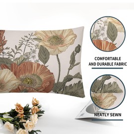 Vintage Flowers Lumbar Pillow Covers 12x20 Inch Set of 2 Rust Orange Yellow Floral Leaves Decorative Rectangular Throw Pillows For Couch Rustic Pillow Cases Home Decor For Sofa Living Room Outdoor