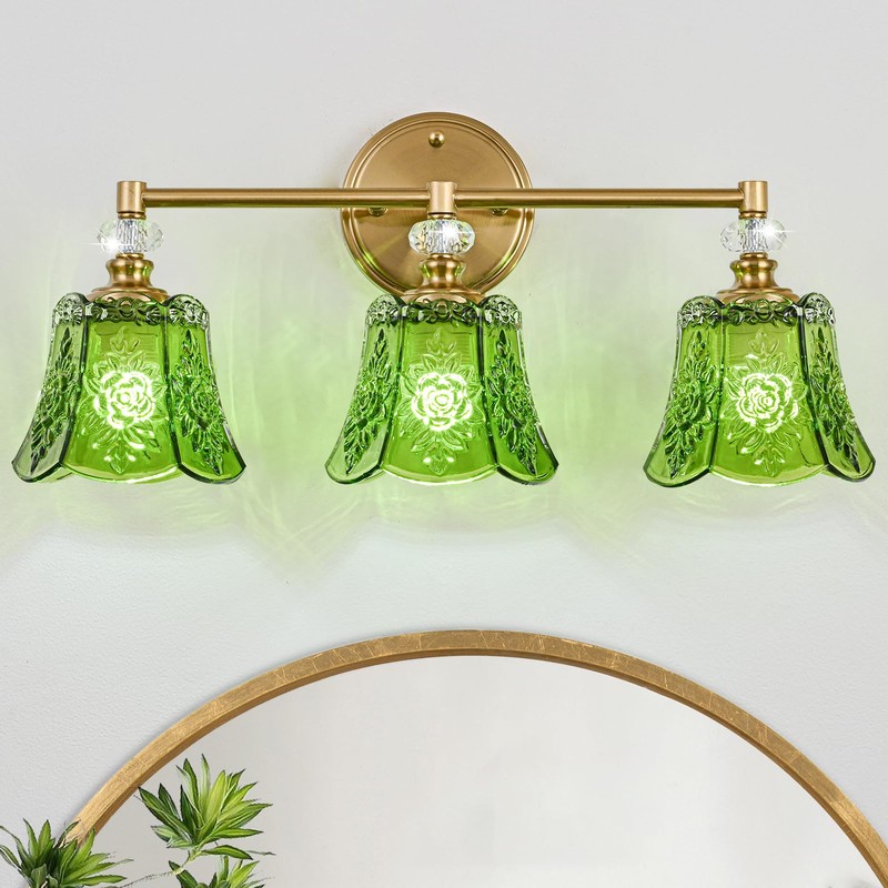 sunkryster Vintage Gold Bathroom Vanity Light Fixture, 3-Light with Rose