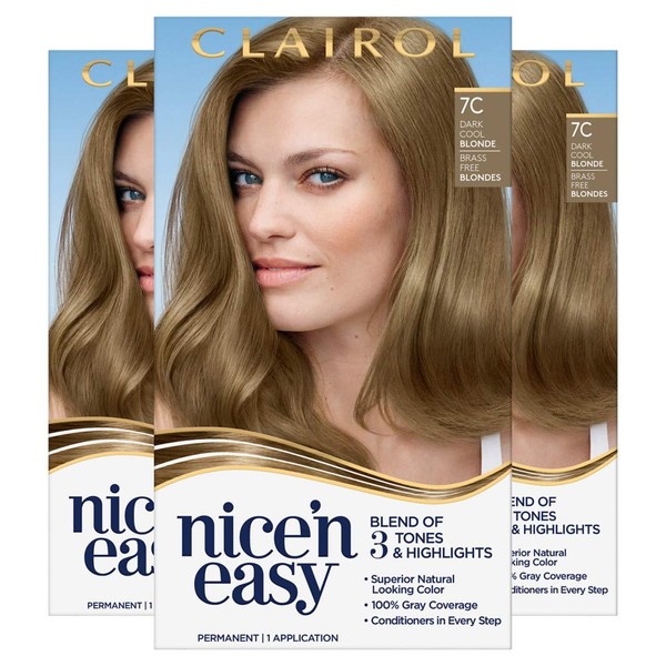 Clairol Nice'n Easy Permanent Hair Dye, 7C Dark Cool Blonde Hair Color, 3 Count