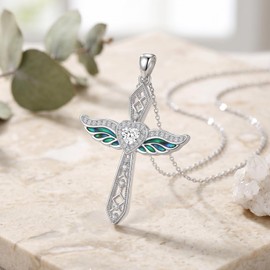 Alphm Angel Wings Cross Necklace for Women 925 Sterling Silver