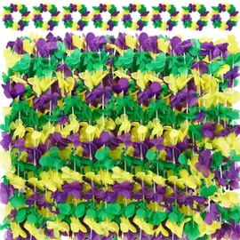DECYOOL 48Pcs Mardi Gras Leis Bulk Set for Party Favors Parade Decorations