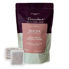 Teeccino Mocha Herbal Tea, 50 Tagless Eco-Friendly Tea Bags - Rich & Roasted Herbal Tea That’s Caffeine Free & Prebiotic for Natural Energy