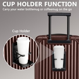 Joyway 20in Carry On Luggage with Cup Holder and USB Port, 25% Expandable Capacity, Smart Suitcase Set with Anti Slip Wheels and Handbag, Perfect for Men and Women (Coffee, Carry-On 20-Inch Handbag)