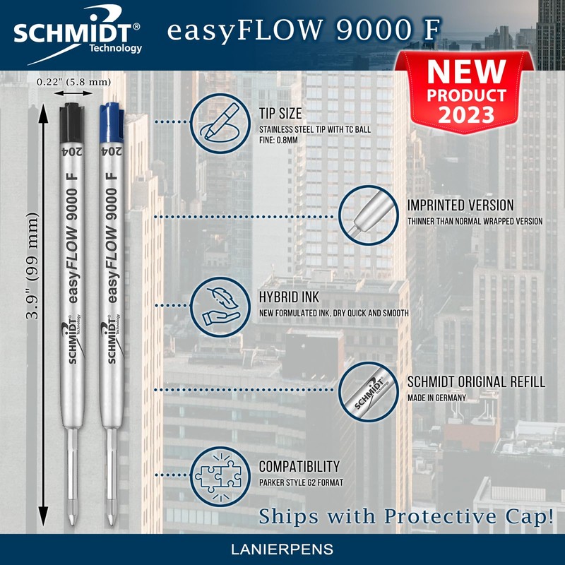 Imprinted Schmidt easyFLOW9000 Ballpoint Refill- Black & Blue Ink, Fine