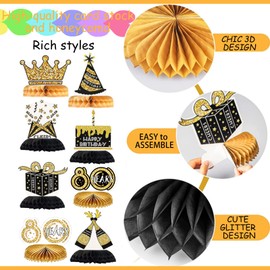 8 Pieces 80th Birthday Decoration Set, Happy Birthday Centrepieces Table Decorations, Honeycomb Medium Table Application up to 80 Years Table Toppers Birthday Party Decoration Supplies Favours