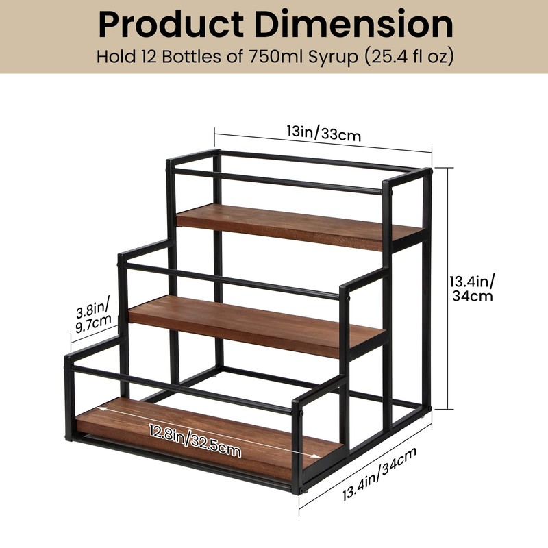 THYGIFTREE Coffee Syrup Rack Organizer 3-Tier 12 Syrup Bottles Holder
