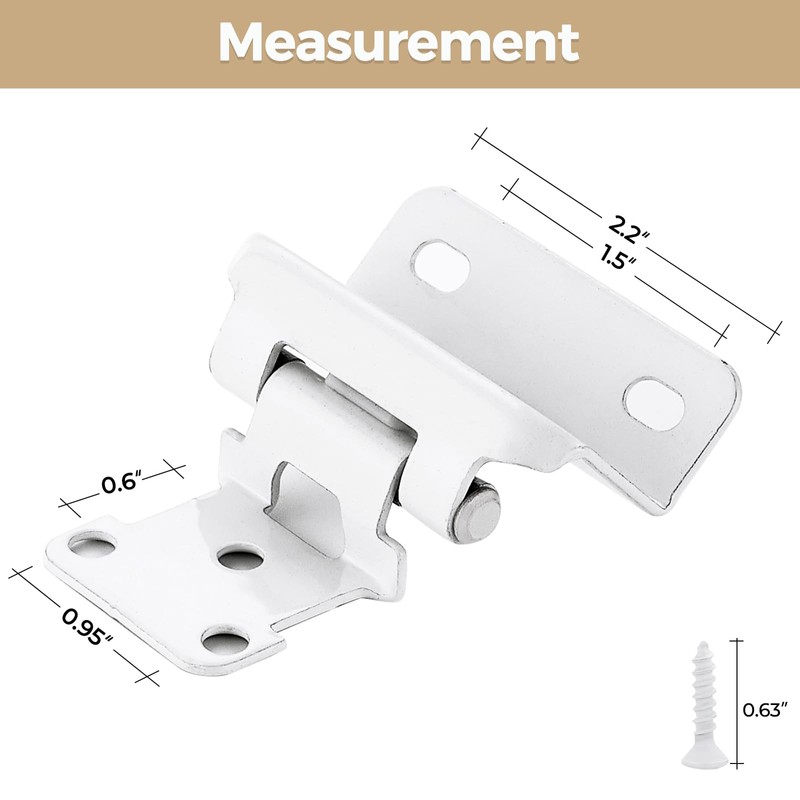 40 Pack 20 Pair White Cabinet Hinges - 1/2 inch