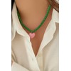 Heart Necklaces For Women, Green Beaded Pink Heart Pendant Choker
