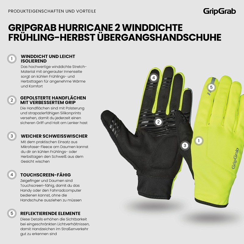 GripGrab Hurricane 2 Windproof Spring Autumn Bicycle Transition Gloves Padded
