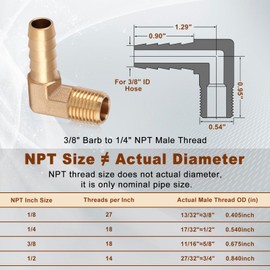 Boeray 5pcs Brass Hose Barb Fittings 90 Degree Elbow 3/8 Inch Barb to 1/4 Inch NPT Male Thread Air Hose Fittings Adapter Connector Water Fuel Air Line Fittings Barb Elbow Fittings