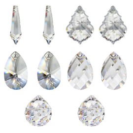 Crystal Christmas Set 50 Pieces for Hanging as Christmas Tree Decoration Sun Crystal Rainbow Crystal with Hooks Set-F2 (Chrome, Prism Pins)