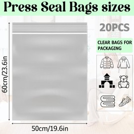 HIGA-JKL 20 Pack 50×60 Large Sealed Bag Storage Bag,Large Resealable Clear Plastic Bags,Thickening and Durable,Storage Bag,Suitable for cotton clothes, cotton pants, seasonal quilts, etc（No Hole）