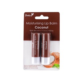 2 x Coconut Moisturising Lip Balm Tubes by Pretty - Softens, Soothes & Protects Dry Chapped Lips - 2 x 4.3g