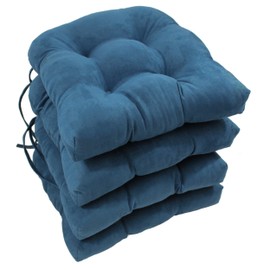 Blazing Needles 16-inch Microsuede Rounded Back Chair Cushion, 16" x 16", Indigo 4 Count