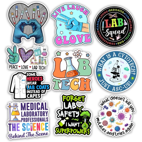 TODOLIA (10Pcs-3in) Lab Tech Sticker Pack, Science Chemistry Biology Medical