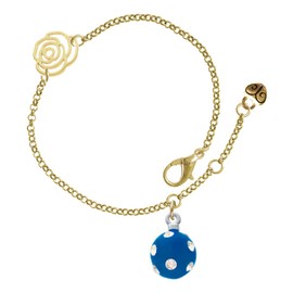 Delight Jewelry Silvertone 3-D Frosted Blue Resin Ornament with Crystals - Gold-tone Rose Link Charm Bracelet, 6.25"+1.75" Extender